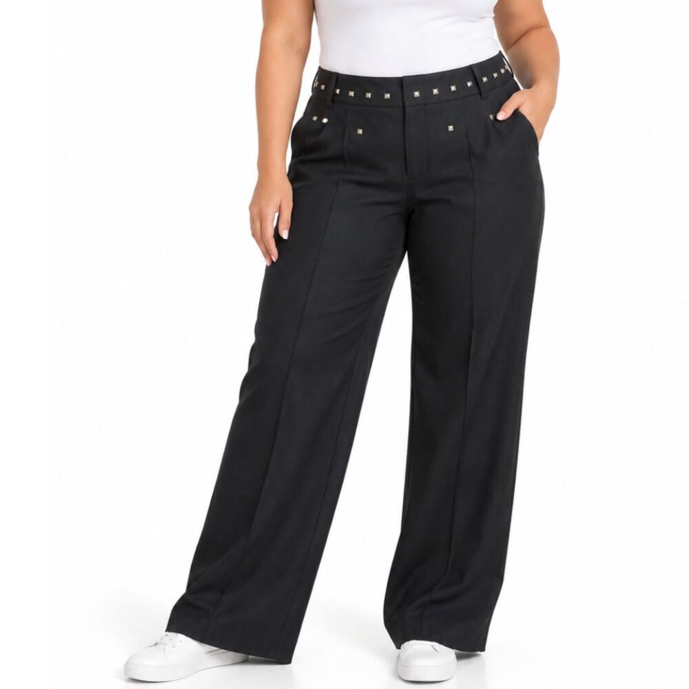 NWT Peter Nygard Black Studded Wide-Leg Pants | Size 14